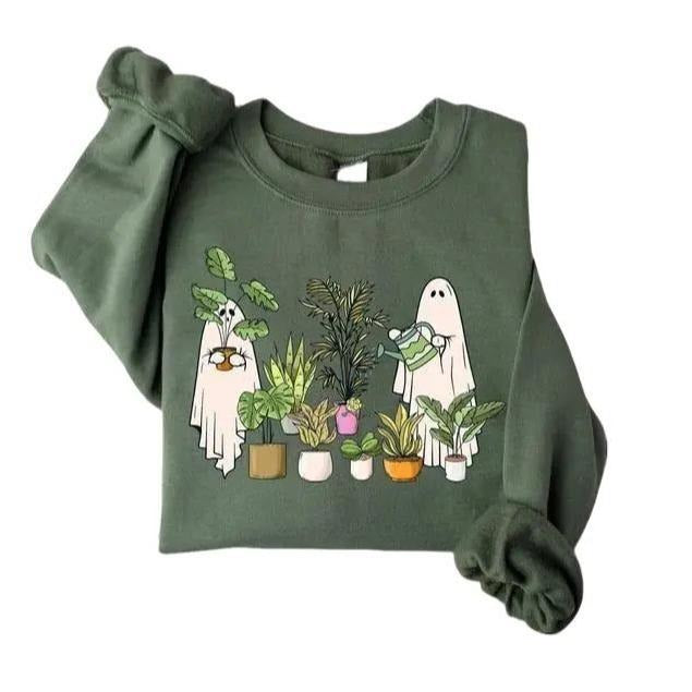 Funny Plant Ghost Sweatshirt, Halloween Plant Lady Shirt, Plant Lover Gift, Ghost Crewneck Sweatshirt, Spooky Gardener Shirt