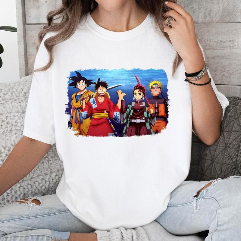 Funny SSJ Naruto Luffy Tanjiro Anime Lover Tshirt Crewneck Hoodie Comfort Cotton