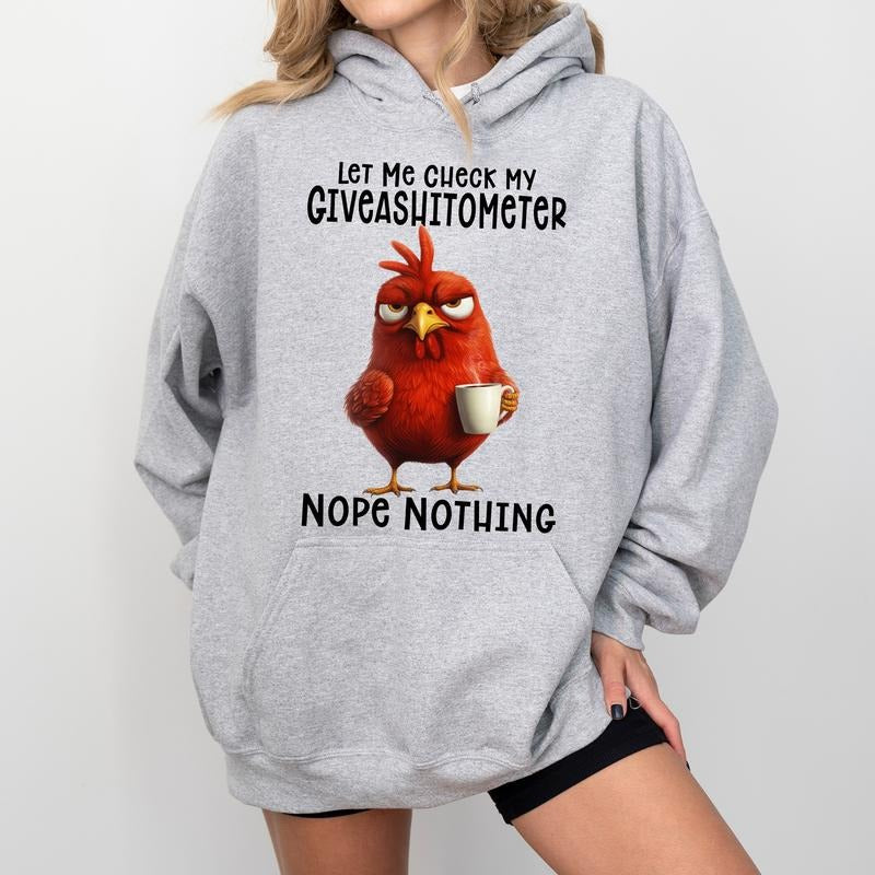 Funny Sarcastic Hoodie, Let Me Check My Giveashitometer Nope Nothing Graphic Hoodies, Funny Sarcastic Chicken Lover Hoodie, Funny Retirement Gift