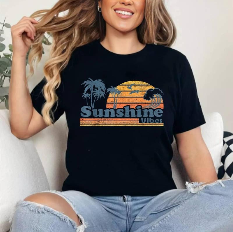Funny Sunshine Vibes Vacation Beach Vintage 70s Retro Cute T-Shirt | Unisex Cotton, Top Womenswear
