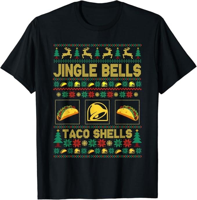 Funny Taco Shirts, Gifts For Mexican Food Lovers, Christmas Jingle Bells Taco Shells Funny Ugly Xmas Sweater T-Shirt Menswear Top Casual Classic