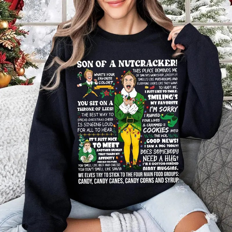 Funny The Elf Quotes Buddy Hobbs Vintage Christmas Movie T-Shirt, ELF Xmas Portrait 2024 Tee, Buddy the Elf Santa Unisex Matching T-Shirt