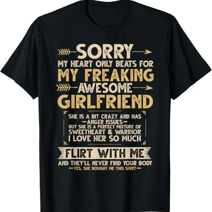 Funny Valentine Shirt, Best Gifts for Girlfriends, I Love My Freaking Awesome Girlfriend T-Shirt - Menswear Top