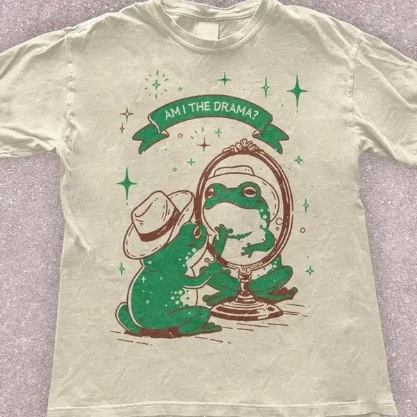 Funny Vintage Frog Graphic Tee - Am I The Drama Frog T-shirt - Funny Trendy Tee - Retro Aesthetic Shirt - Cute Frog Shirt, gift for him, menswear