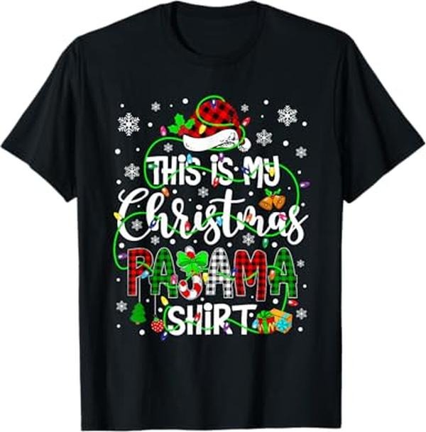 Funny Xmas Men Women Family T-Shirt, This Is My Christmas Pajama Matching Family Xmas Lights T-Shirt - Menswear Topstyle{n002}2