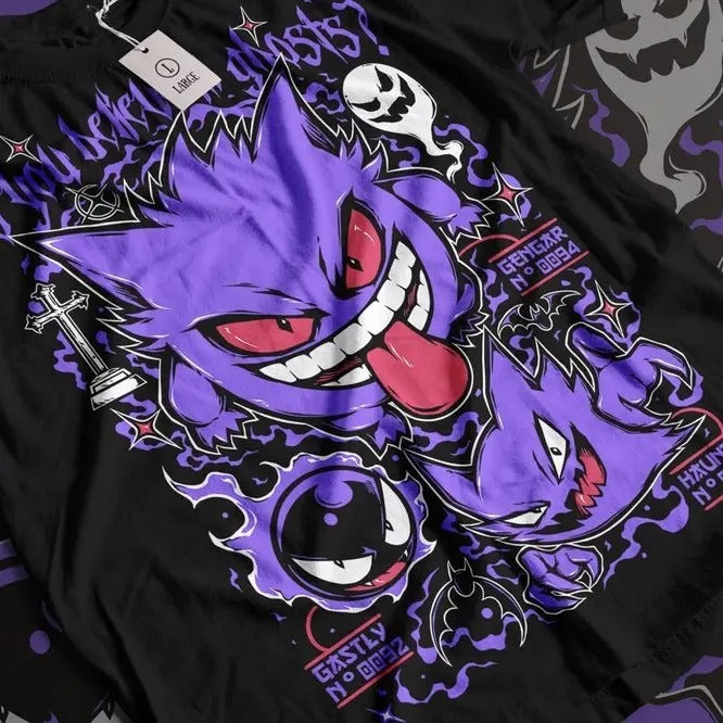 G3ngar Ghastly T-Shirt, Ghost Type element Silhouette, Video Game T-Shirt, Japanese Anime Top Tee
