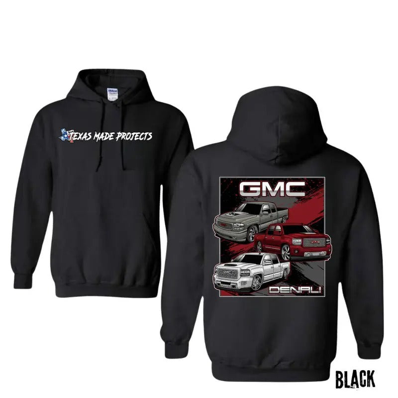 GMC Denali T-Shirt - Crewneck Sweatshirt - Hoodie, Texas Made Projects Graphic Tee for Truck Enthusiasts, Stylish Car Merch for Men Classic Menswear Sport Tops