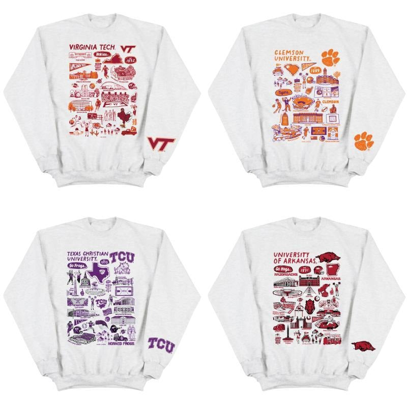 Game Day College Sweatshirt NCAA Team Spirit Wear Virginia Tech, Clemson, TCU, Arkansas Graphic Tees, Unisex Crewneck Gift For Students Fans 2025 Style