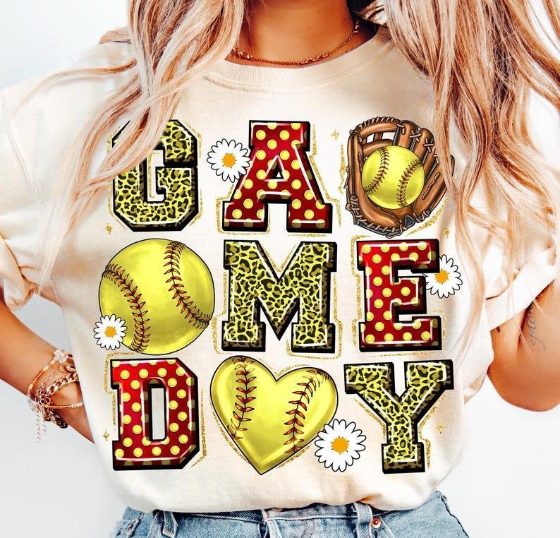 Game Day Softball Mama tshirt, Coquette T-Shirt, Retro Softball T-Shirt
