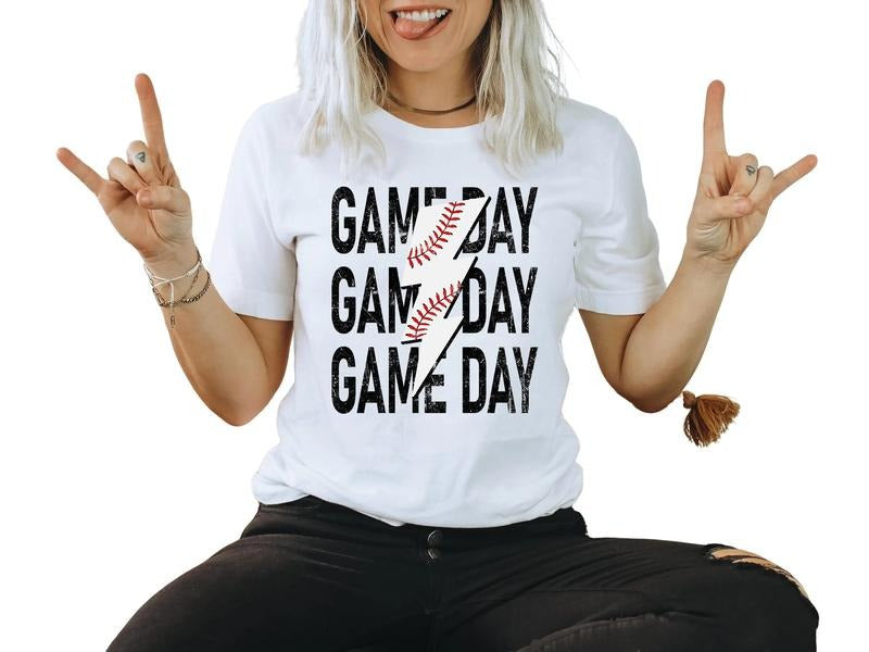Gameday Baseball Lightning Bolt Shirt, Game Day Shirts, Game Day Shirt, Baseball Mom Shirt, Baseball Mom, Gameday Tee, Baseball T-Shirt, Gifts For Baseball Fan, Gifts For Baseball Lovers, Short Sleeve Tee Shirt, Gift For Birthday Christmas Fit Top