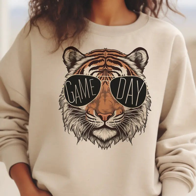 Gameday Tiger Graphic Sweatshirt Football Tigers pullover Gameday Sports Sweatshirt Team Sports Mascot Top Unisex Sizing Tshirts Casual Sports Teams Tops Womens Cozy Sports Tees