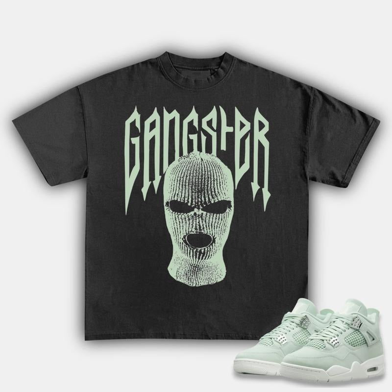Gangster Match 4s Seafoam Sneakers, Unisex Cotton T-shirt, Y2K Graphic Tee with Streetwear Aesthetic