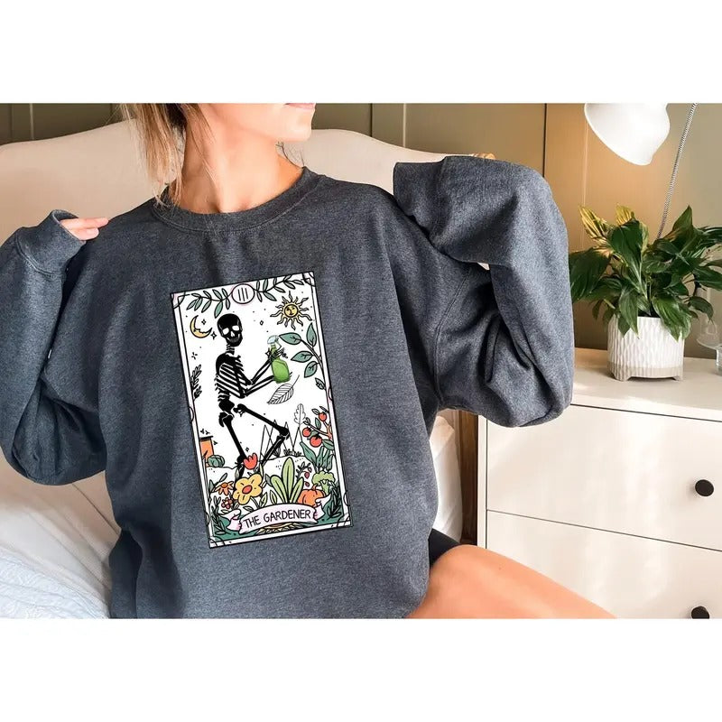 Gardener Skeleton Shirt - Plant Lover Tarot Card T-shirt - Garden Lover Gift - Plant Lady Shirt - Mom Gardening Shirt