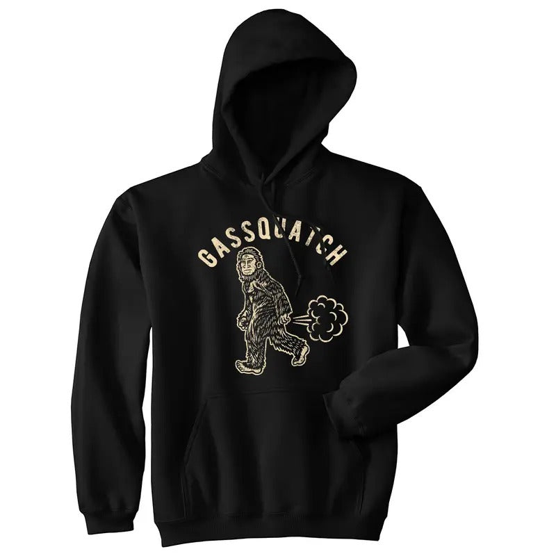 Gassquatch Unisex Hoodie Funny Fart Sasquatch Gassy Bigfoot Joke Hooded Sweatshirt Funny Hoodies Funny Funny Adult Humor Pullover Black -
