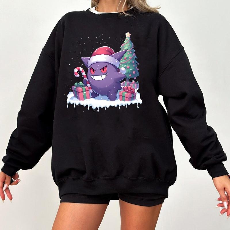 Gengar Christmas Sweatshirt, Gengar Santa Sweatshirt, Gengar Xmas Shirt, Pokemon Xmas Sweater, Pokemon Christmas, Dark Ghost Kaiju Japanese Style Sweatshirt | Japanese Anime Movie Film Nerd Gaming Novelty Funny Unisex Sweatshirtsstyle{n002}2