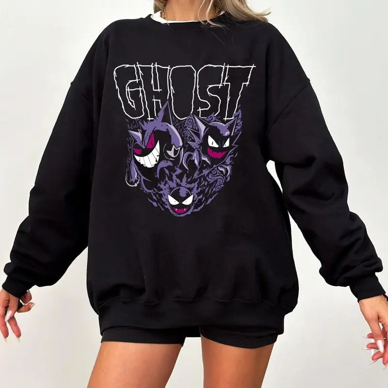 Gengar Ghost Sweatshirt, Gengar Sweatshirt, Dark Ghost Kaiju Japanese Style Sweatshirt, Japanese Anime Movie Film Nerd Gaming Novelty Funny Unisex Sweatshirts