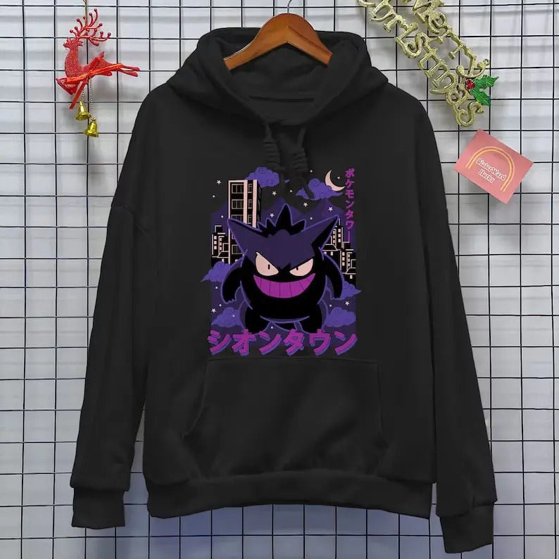 Gengar Hoodie, Monster Ghost Hoodie, Novelty Tee Shirt, Kaiju Themed Shirts, Gengar Gift, Japanese Anime Shirt, Gengar Sweatshirt, Pokemon Sweatshirt Hoodie