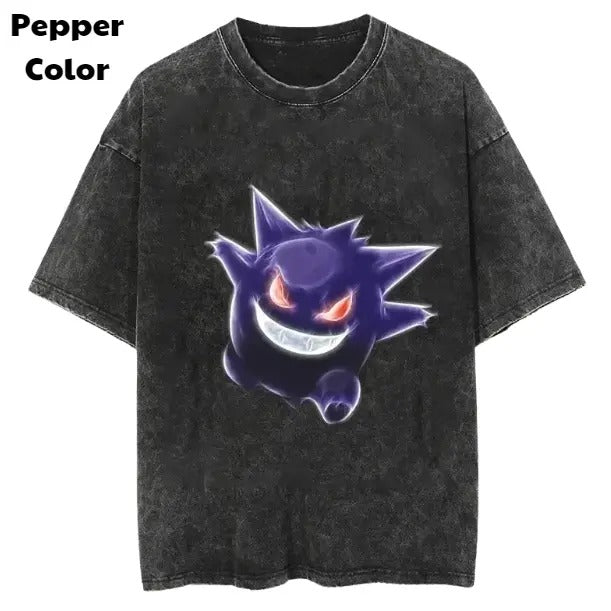 Gengar Print Vintage Tee, Gengar T-Shirt, Pokemon Graphic Tees, Pokemon Shirt, Unisex Anime Shirt, Menswear Womenswear Streetwear