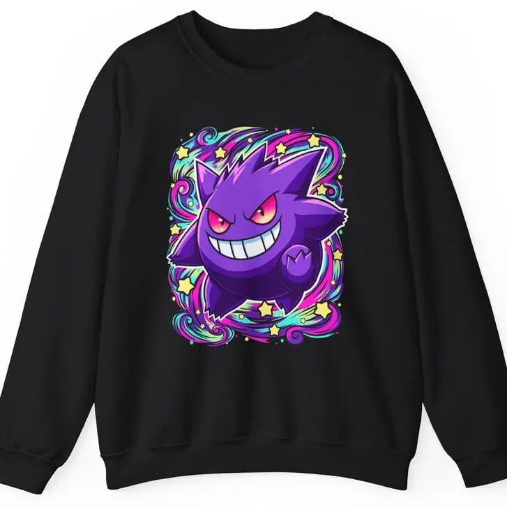 Gengar SWEATSHIRTS | Dark Ghost Kaiju Japanese Style SWEATSHIRTS | Pokemon Sweatshirt | Japanese Anime Movie Film Nerd Gaming Novelty Funny Unisex Sweatshirts