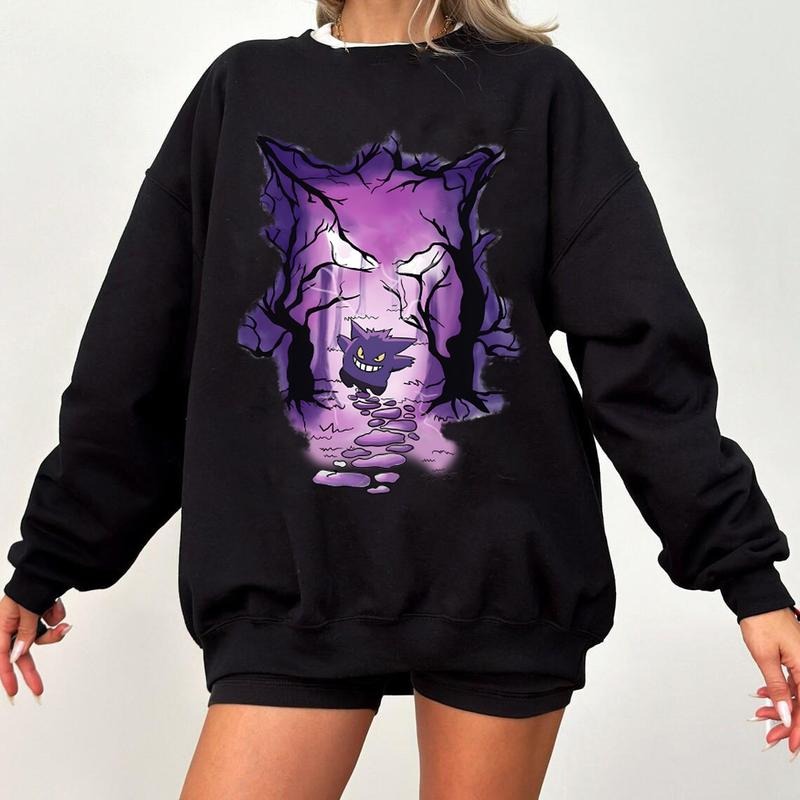 Gengar Sweatshirt, Monster Ghost Shirt, Kaiju Themed Shirts, Gengar Gift Japanese Anime Shirt, Dark Ghost Kaiju Japanese Style SWEATSHIRTS | Pokemon Sweatshirt