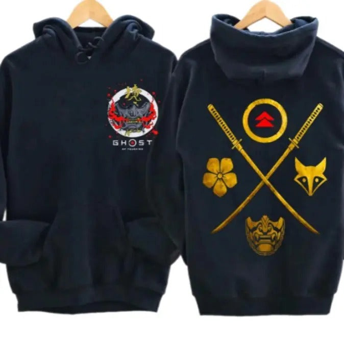 Ghost Anime Hoodie, Tsushima Hoodie, Jin Sakai Pullover, Sakai Clan Clothing, Ghost of Tsushima Hoodie Double-sided