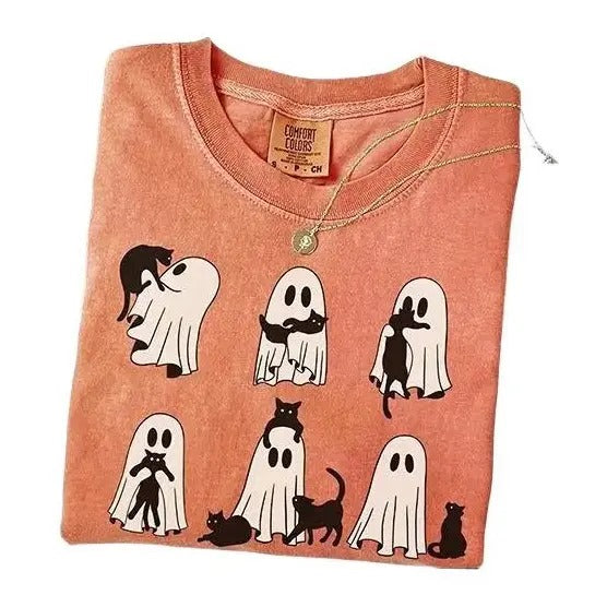 Ghost Cats Shirt, Comfort Colors Cat Ghost T-Shirt, Cute Cat Lovers shirt, Retro Ghost Halloween, Halloween Cat T-shirt, Spooky Season Gifts