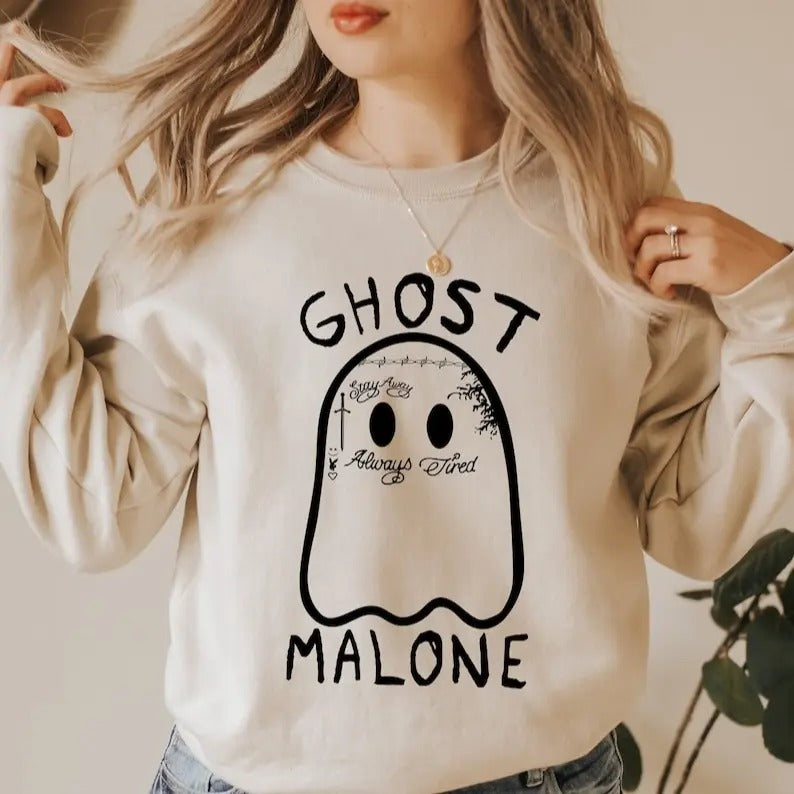 Ghost Malone Sweatshirt, Halloween Sweatshirt, Cute Ghost Shirt, 90s Halloween Shirt, Ghost Camping Sweatshirt, Ghost Reading Shirt, Unisex Classic Cotton Graphic Print All Sizes for Men and Women