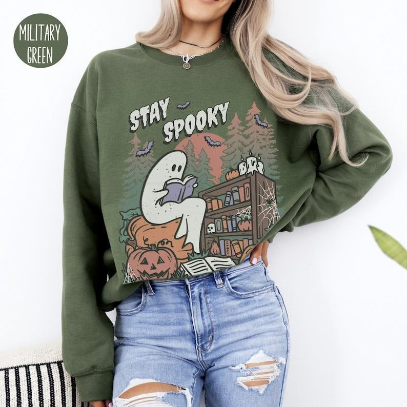 Ghost Reading Books Sweatshirt for Spooky Reader Cute Halloween Bookish Crewneck for Book Lover Funny Spooky Teacher Sweater Librarian T-shirt, sweater and Hoodie