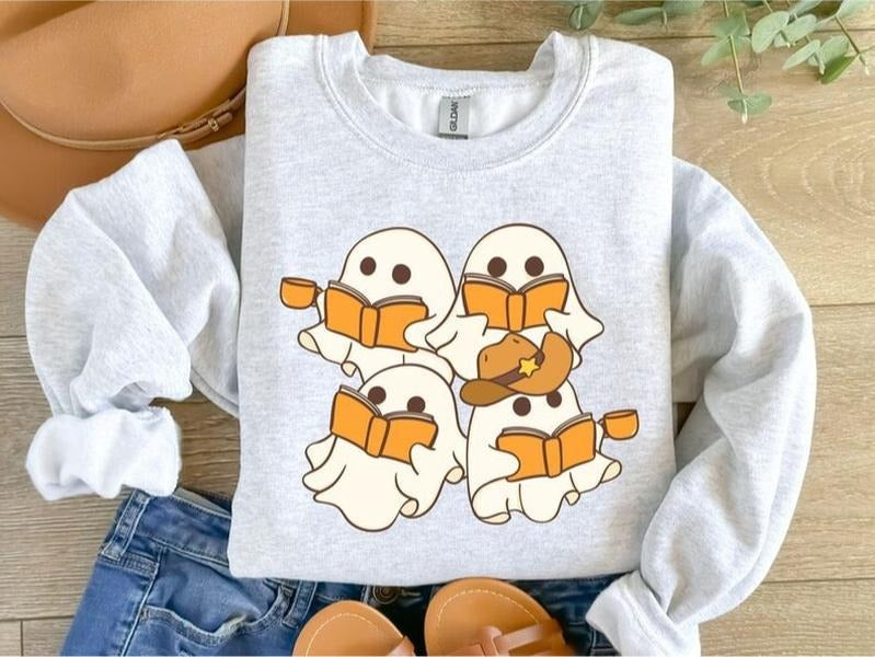 Ghosts Reading Dexter Books Sweatshirt, Dexter Book Lover Gift, Ghost Reading books Sweatshirt, Womens Halloween Sweatshirt, Dexter Shirtstyle{n002}2
