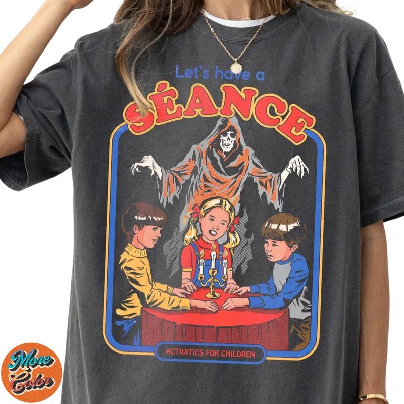 Ghosts Retro Movie Let's Have A Séance Activities For Children Shirts, Cotton Unisex T-Shirt, Crew Neck, Size S- 3XL, Menswear Top, Womenswear Top Underwear Streetwear