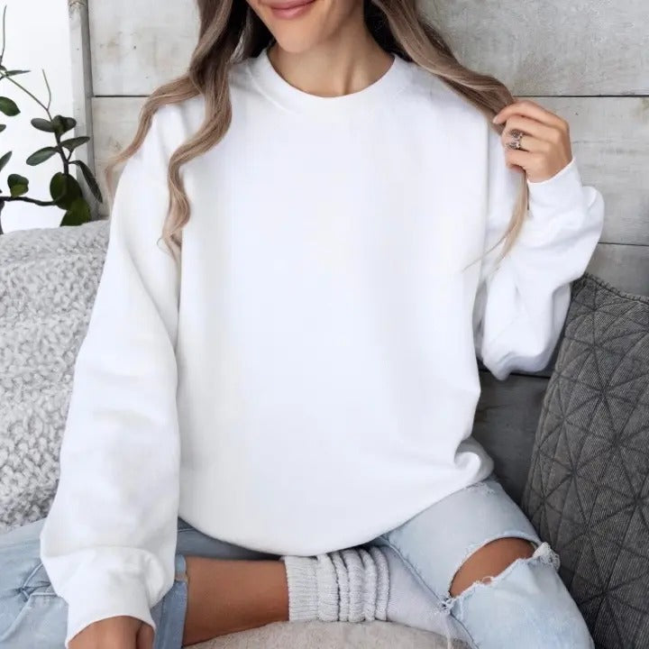 Gildan Build Your Own Casual Women's Sweatshirt on Live Style Loose-Fitting Crew Neck Long Sleeve Medium Length Soft Everyday Pullover