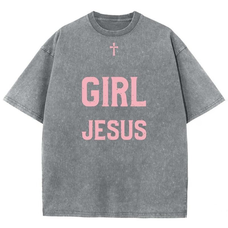 Girl Jesus Unisex Washed T-Shirt, Christian Jesus t shirts, Vintage 90s Graphic Tee Gift Cotton Top Womenswear Bottom