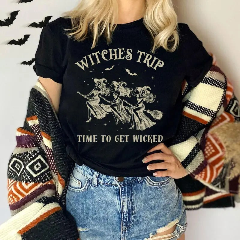 Girls Trip Sal3m Witch Shirt, Retro, Witchy Tshirts, Group Halloween Costume, Time To Get W1cked, Unisex Short Sleeve Tee, Womenswear