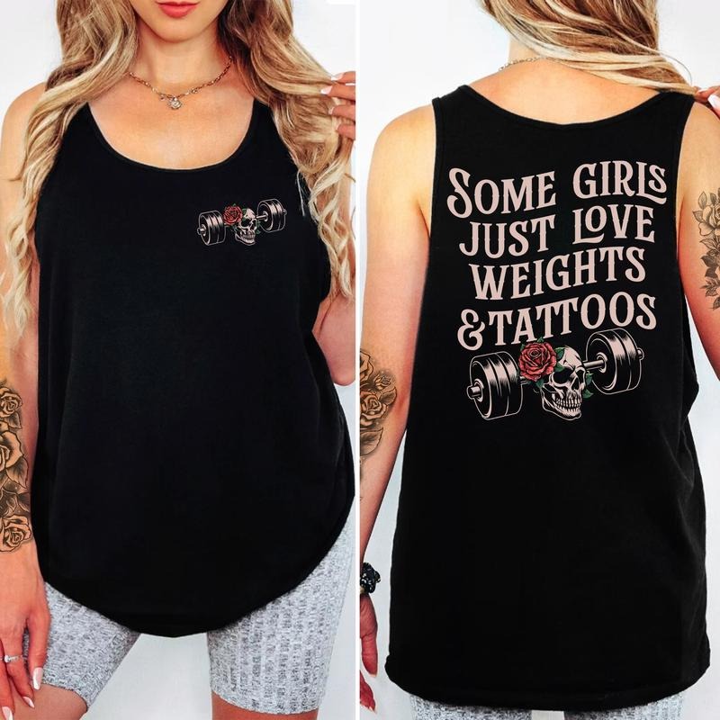 Girls Who Love Weights & Tattoos Tank Top, Muscle Mommy Women Sleeveless Top, Weightlifting Mama Athletic Tank, Tatted Moms Club Women Clothing