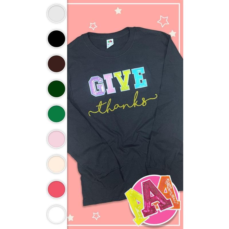 Give Thanks Sequin Graphic Long Sleeve T-Shirt