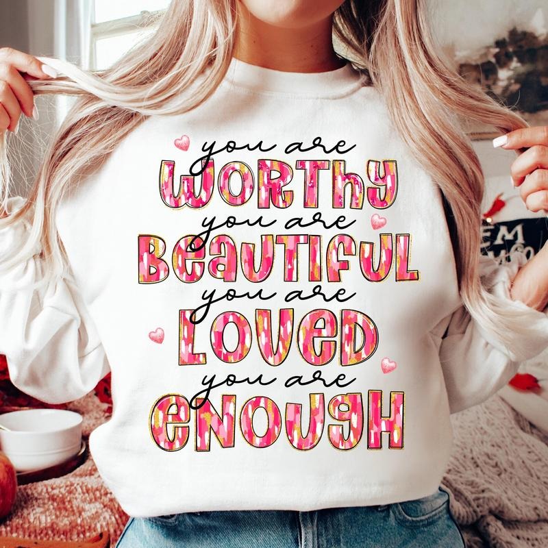 Glitter Valentine Sweatshirt, You are Loved Sweatshirt, Valentine Coquette Heart Sweatshirt, Brushstroke Valentines Sweatshirt, You are Enough Sweatshirt, Love like Jesus Sweatshirt