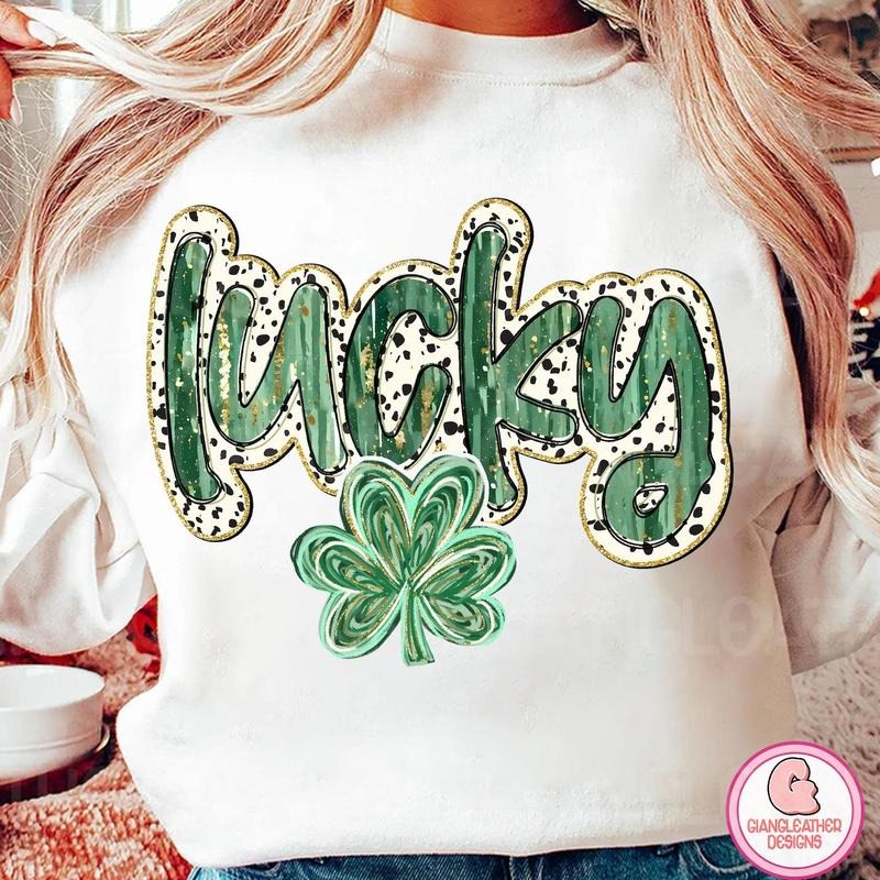 Glitter lucky shamrock coquette, lucky, brushstroke lucky, patricks day, glitter patrick, retro patrick, Irish Day