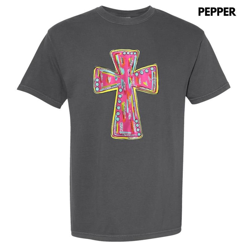 Glitz Pink Cross Comfort Colors T-Shirt
