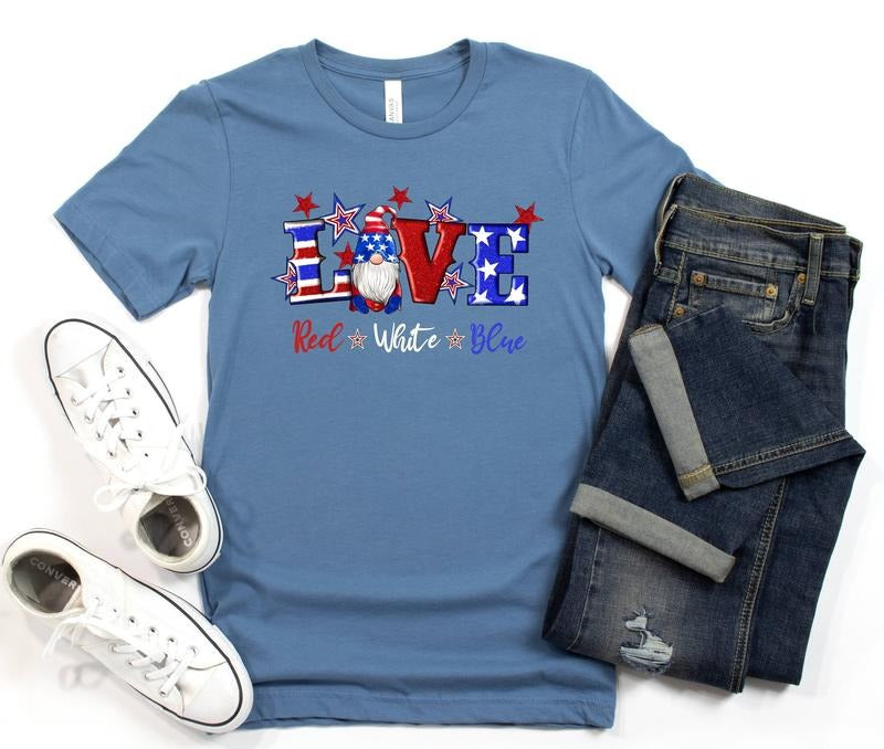 Gnome Shirt 4th Of July Gnomes Shirt Love Red White And Blue July 4th Independence Day Shirt Patriotic Gnomes Shirt American Gnome