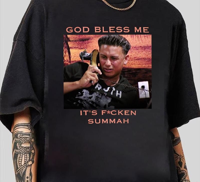 God Bless Me It's Fcken Summah T-Shirt Trendy Graphic T-Shirt with Street Style