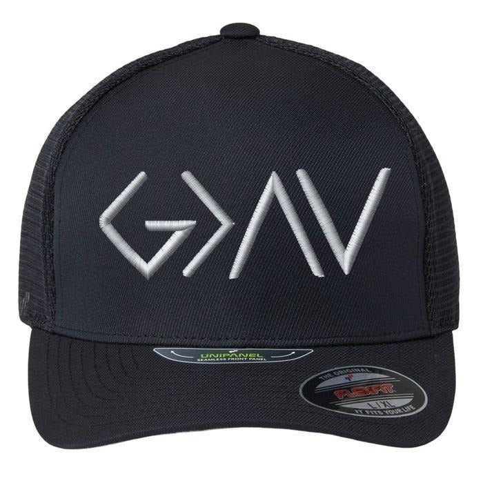 God Is Greater Than The Highs And Lows Hat | Embroidered Flexfit Trucker Cap | Christian Faith Cap | Inspirational Religious Headwear | Spiritual Symbol Hat for Men & Women | Comfortable Unipanel Design