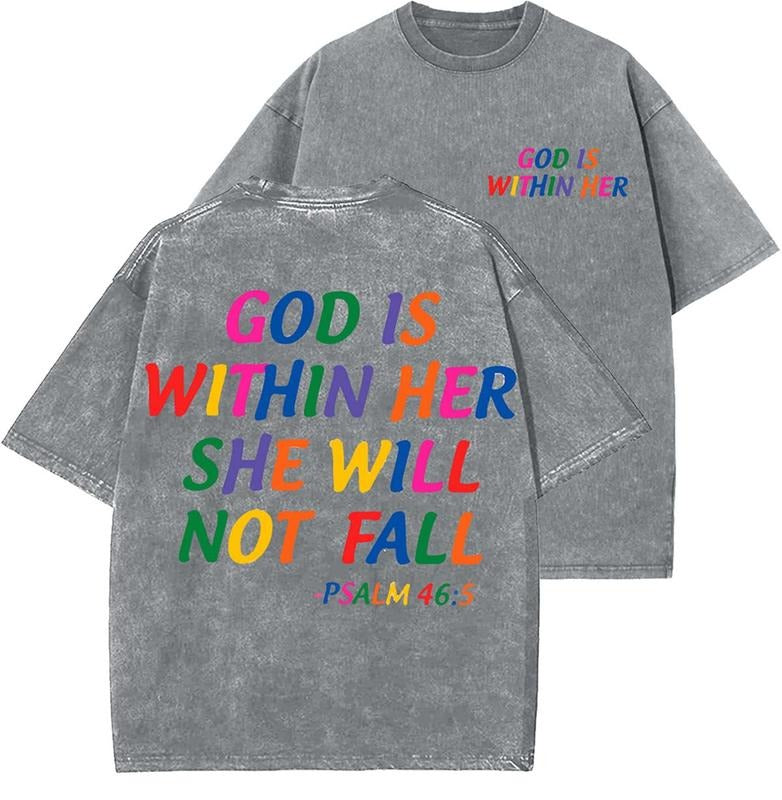 God Is Within Her She Will Not Fall Unisex Washed T-Shirt, Vintage 90s Graphic Tee, Gift Top Womenswear Cotton