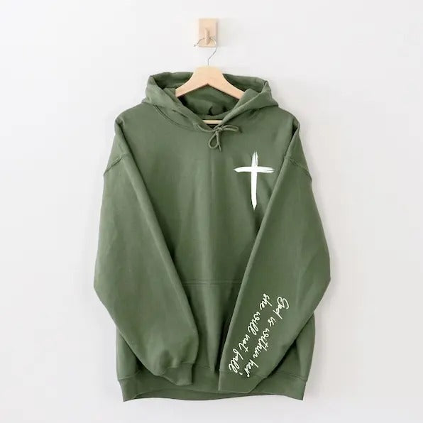 God Is Within Her Sweatshirt with Quote on Sleeve, Christian Sweatshirt, Jesus Lover Gift Cross Sweatshirt, Religious Sweatshirt T-shirt, sweater and Hoodie