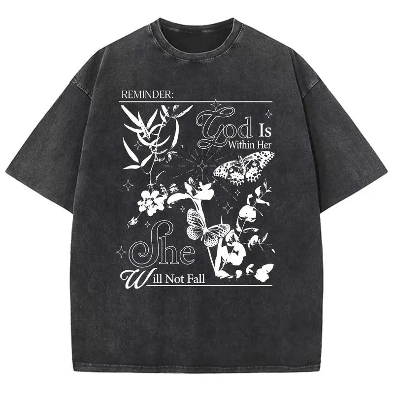 God Is Within Her Unisex Washed T-Shirt, Christian Jesus t shirts, Vintage 90s Graphic Tee Gift Cotton Top Womenswear Bottom