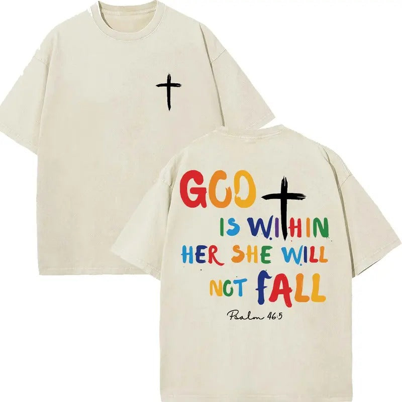 God Is Within Her Unisex Washed T-Shirt, Christian t shirts, Vintage 90s Graphic Tee, Gift Top Womenswear Cottonstyle{n002}4