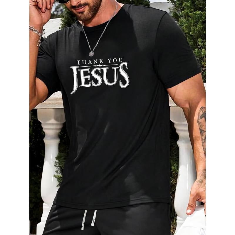 God Print Round Neck Tee - Fashion Regular Fit, Short Sleeve, Spring Summer Holiday Essential, Comfortable Top for Men Made in USA