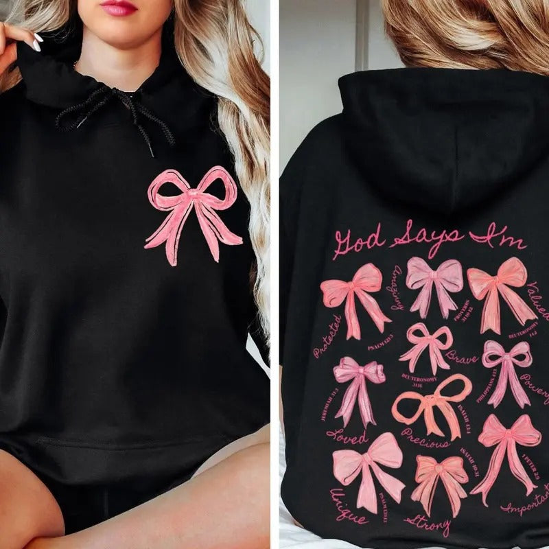God Says I Am Coquette Bow Sweatshirt, Balletcore Christian Sweater, Christian Girl Gifts, Pink Coquette Shirt, Unisex Crewneck Pullover Tee, Crewneck Top