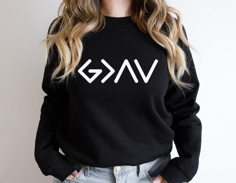 God is Greater Than the Highs and Lows Sweatshirt, Christian Hoodie, Bible Jesus Lover Gift, Faith Sweatshirt, Jesus Hoodie and Sweater; T-shirt Cotton Polyester Womenswear Light