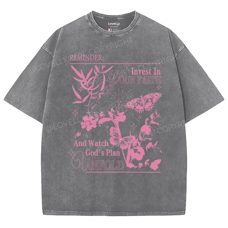 God's Plan Washed T-Shirt, Christian Jesus t shirts, Vintage 90s Graphic Tee Gift Cotton Top Womenswear Bottom