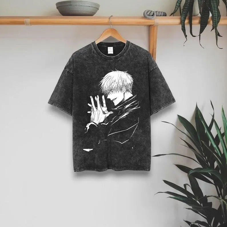 Gojo Oversized Anime T-shirt Anime Streetwear Dyenomite Mineral Wash Oversized Shirt Oversized Gym Clothing T-shirt Cotton Menswear
